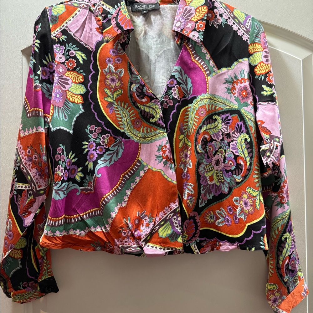Rachel Zoe Multicolor Paisley Button-Front Blouse - Pink, Orange, Black, Green
